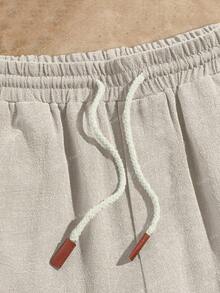 HIMLAND Pantalones cortos casuales de unicolor con cordón en la cintura y bolsillos para hombres de talla grande - Beis - Ver 5