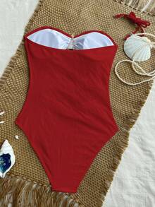Swim Chiccia 2026 Spring/Summer Red Detachable Spaghetti Strap Hollow-Out Gold Starfish Design Elegant One-Piece Swimsuit For Women - Red - View 2