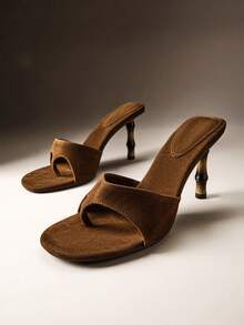 Hauture Sandalias de mujer con tacón con forma de bambú y sin cordones de ante sintético - Marrón Chocolate - Ver 6