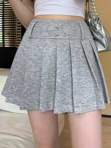 Joudiya Women's Pleated Mini Skirt, Fashionable For Spring & Summer - Light Grey - View 10
