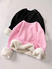 Maija Kids Maija Kids 2件組 BASICS 兒童少女休閒百搭舒適保暖內裡圓領寬鬆長袖針織套頭運動衫 多款套裝 2款各1件 2件組 適合通勤、上學、日常休閒、度假旅遊、運動，適用於秋冬季節 - 粉色 - 查看 1