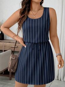 EMERY ROSE Striped Casual Minimalist Full Print Plus Size Dress - Multicolor - View 3
