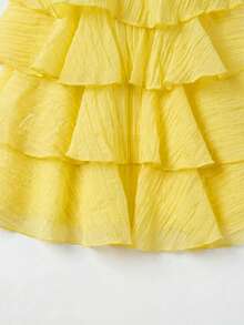 Babygirl Cute Elegant Yellow Ruffle Floral Sleeveless Dress - Yellow - View 9
