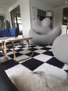 12PCS Set Ultra Soft Black White Patchwork Rug Set Durable Soft Rug For Bedroom Living Kitchen Bathroom Washable Trimmable Size 12x12 Inch Fashion Geometric Pattern Floor Mat Home Decor Washable Floor Carpet - A - View 4