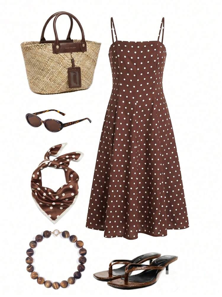 Serisse Women's Polka Dot Print Spaghetti Strap Mid-Length Dress,Dresses  For Women Summer | SHEIN USA