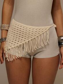MUSERA Crochet Fringed Tassel Tie Belt Spring Summer Vacation Sexy Holiday Accessory Festival Ibiza Boho Trinket Fever - Off-white - View 1
