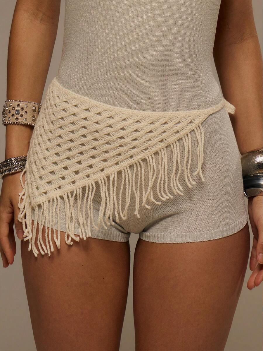 MUSERA Crochet Fringed Tassel Tie Belt Spring Summer Vacation Sexy Holiday Accessory Festival Ibiza Boho Trinket Fever - Off-white - View 1