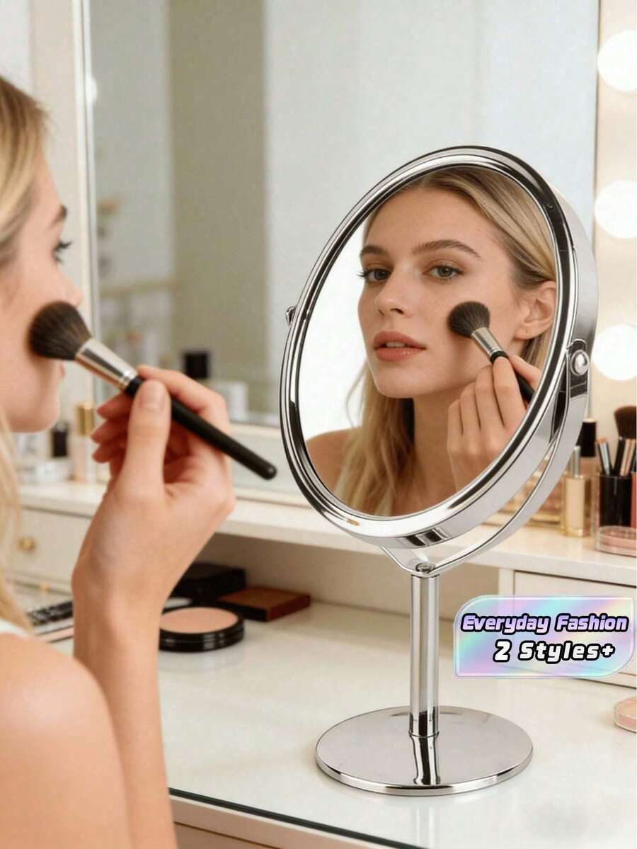 European-Style Matt Double-Sided Tabletop Make-Up Mirror; Large Princess-Style Dressing Table Mirror With Stand; Ideal For Blackhead Removal And Precise Make-Up Application; An Elegant Tabletop Make-Up Mirror Suitable For Homes - Black - View 1