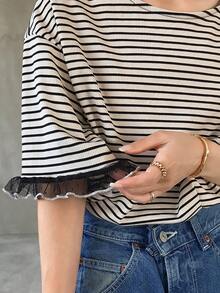 FRIFUL Women's Summer Spring Striped Loose Casual Versatile T-Shirt - Black and White - View 7