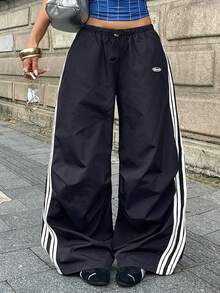 Coolane 女士春夏音乐会街头风撞色降落伞裤 - 黑色 - 查看 5
