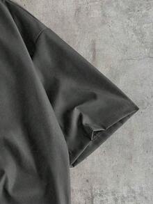AXEPEAK Kemeja Lengan Pendek Kasual Pria Gaya Cina Terbaru dengan Gesper Logam - Grey - View 4