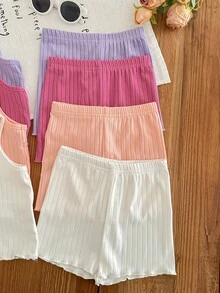 SHEIN LMoss Kids 8 件套女婴休闲纯色针织吊带背心和短裤 - 彩色 - 查看 3