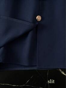 Franclia Women's Solid Color Metal Button Design Split Hem Skort - Navy Blue - View 3
