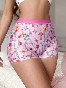 PetitDoll 1pc Women's Casual Printed Chain Shorts - Multicolor - View 3