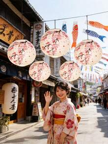 日式樱花纸灯笼，悬挂式日式传统灯笼，适用于日式寿司店、生日、家居、教堂、婚礼派对装饰、新年装饰、万圣节装饰、圣诞节装饰、中国新年派对装饰（免费） - 查看 10