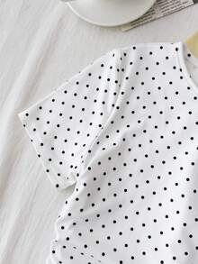 SHEIN Surprise Box[Random 5 Items, Send 3 Items], Tween Girl Polka Dot Pattern & Solid Color Knit Fitted Waist Gathered T-Shirts 3pcs Set - Multicolor - View 3