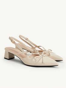 CUCCOO CHICEST Sandalias de tacón grueso con punta y lazo color albaricoque, diseño de espacio trasero, zapatos de temperamento para uso diario y desplazamientos - Lista un color albaricoque - View 8