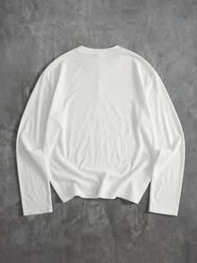 ROMWE MEN Áo thun nam cổ Henley họa tiết in tay dài dáng rộng - Màu be - Xem 3