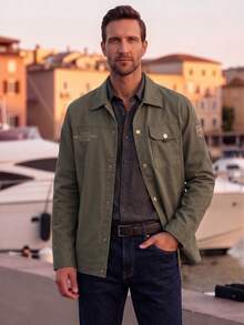 Chaqueta nueva de hombre para otoño/invierno OFFICEAU, chaqueta casual de moda versátil con cuello de solapa, chaqueta militar con botones y múltiples bolsillos en verde, chaqueta retro, de primavera a verano - Caqui - Ver 7