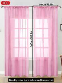 1Pc Solid Color Light-Weight Voile Curtain, Modern Minimalist Polyester Sheer Window Curtain For Bedroom, Living Room, Balcony Decoration - Multicolor - View 10