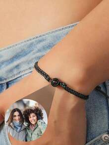 1pc Customized Photo Projection Bracelet, Stainless Steel Braided Couples Bracelet, Personalized Photo Memory Gift For Women, Family And Couples - Black - View 8