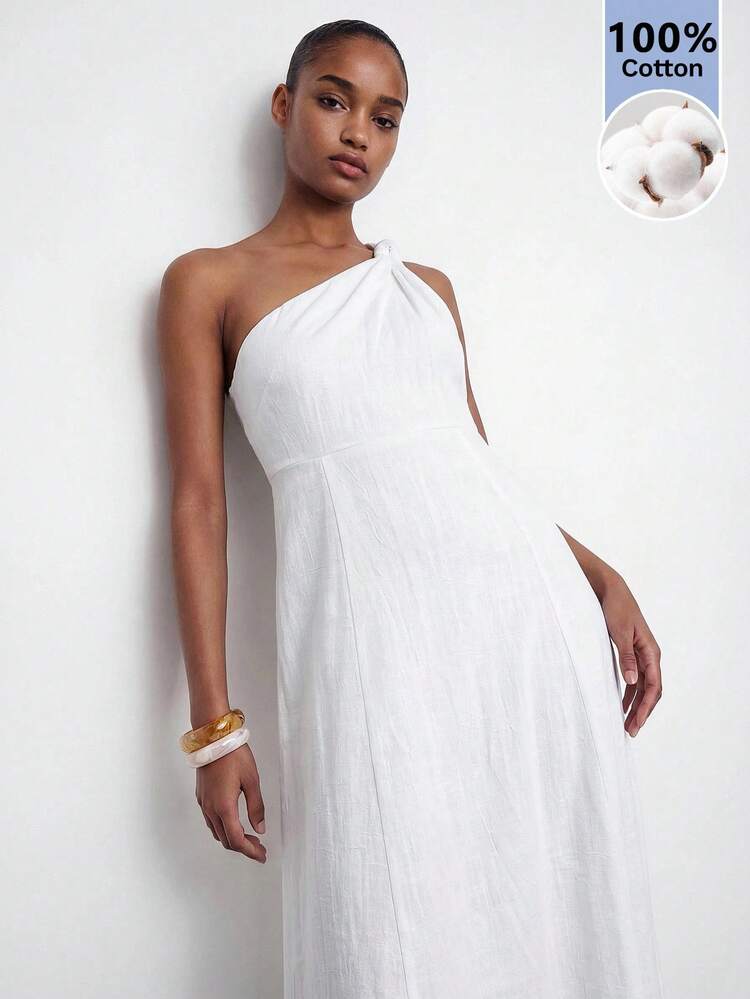 SHEIN Maija Women's Solid Color Twist Design Sleeveless Dress Cocktail White Summer Elegant,Going Out Outfits