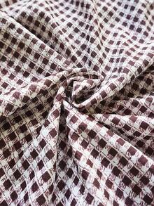 Vionelle Plus Size Women's Summer Casual Vacation Vintage Plaid Print Knit Fitted Sexy Bold Avant-Garde Spaghetti Strap V-Neck Ruched Waist Tank Top - Brown - View 6