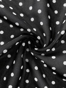 SHEIN Franclia Damen neue Polka Dot Rüschen Saum Taille Cinched Pendler Chiffon Bluse - Schwarz - Übersicht 4