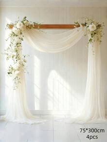 1PC 118 Inch 9.83Ft Elastic Satin Backdrop Curtain Opaque Wrinkle Free Solid Color Wedding Party Engagement Ceremony Stage Photography Background Anniversary Birthday Valentines Halloween Room Decor Champagne Seasonal Decorations Must Haves - milky white - View 7