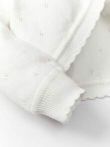 SHEIN Áo len cardigan mỏng dài tay cho bé gái có viền trang trí - trắng - Xem 3