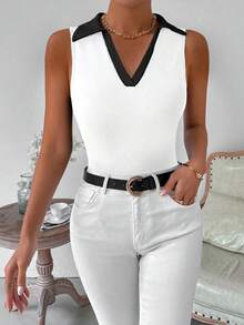 VaVaBold Women's White And Black Sleeveless Tank Top For Summer Graphic Tees Tops Office Everyday Elegant Smart Casual Preppy Back-To-School - Black and White - View 3