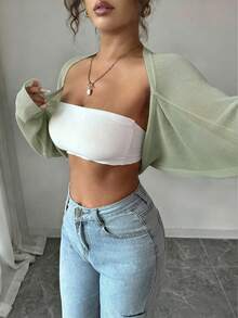 Rafferiza Cardigan Wanita Lengan Panjang Warna Polos Kasual Serbaguna untuk Perjalanan, Warna Hijau Sage, Musim Gugur - Mint Green - View 7