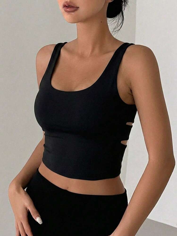 Solid Color Hollow Back Slight Push-Up Seamless Bra Women's Sports Bra