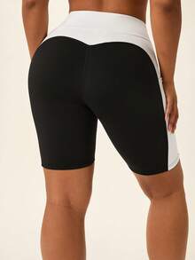 Voyena Plus Size Women's Colorblock Fitted Sports Shorts - Black - View 5
