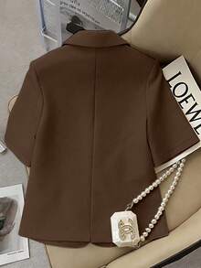 Franclia New Spring/Summer Solid Color Short Sleeve Blazer Jacket, Simple Commuter Style - Brown - View 2