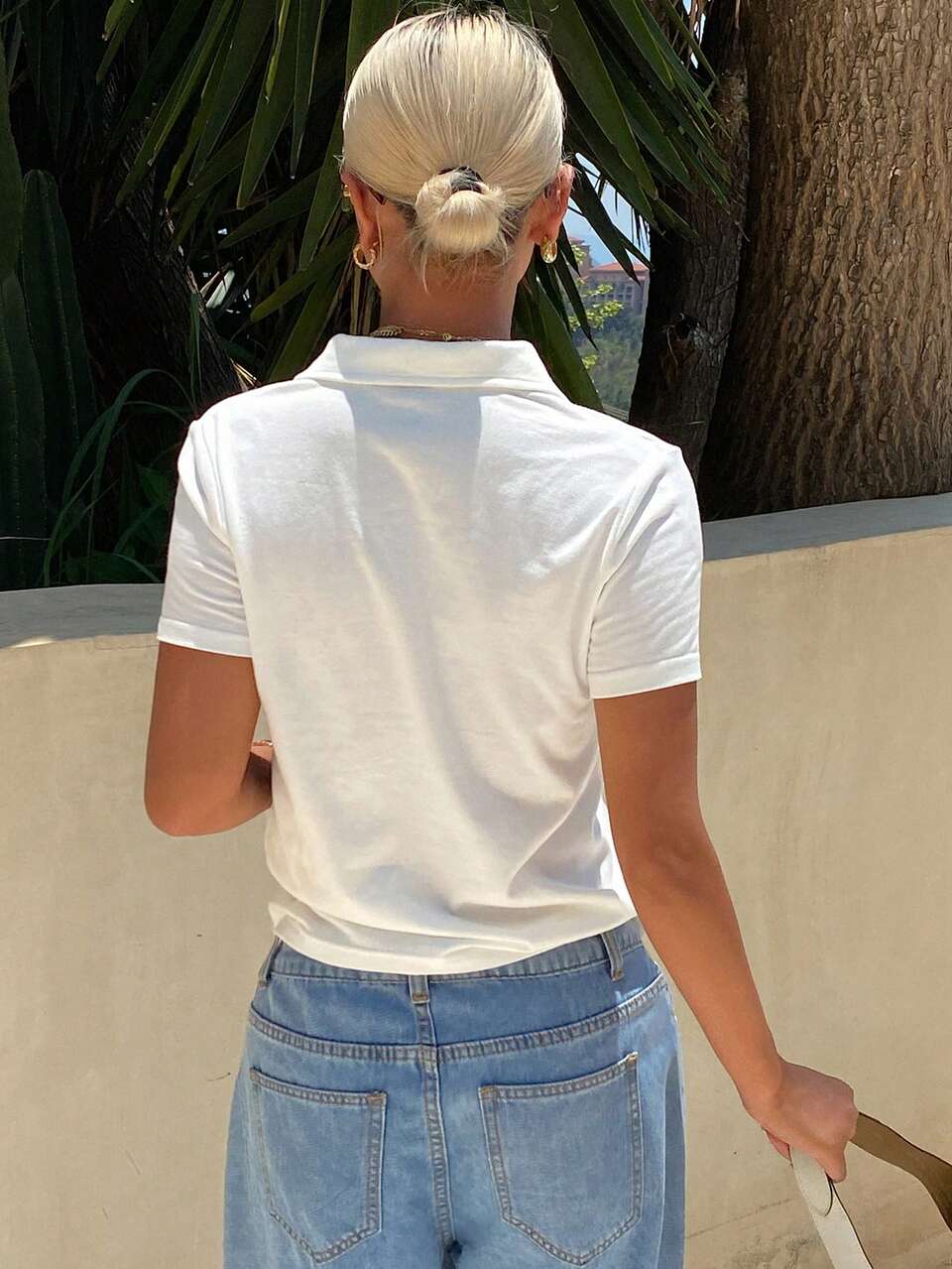 Women's Summer Solid Color Button Half-Placket Short Sleeve T-Shirt