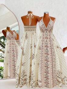 Flirla Bohemian Style Printed Beach Slip Dress - Apricot - View 1