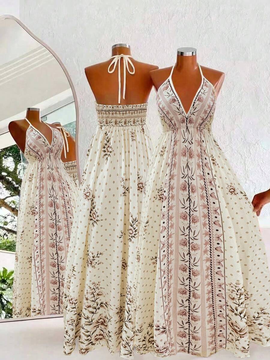 Flirla Bohemian Style Printed Beach Slip Dress - Apricot - View 1