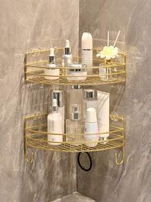 2 PCS Large Capacity No Drilling Wall Mounted Rustproof ABS Black Bathroom Corner Shelf Triangle Storage Rack Shower Caddy Soap Dish Sponge Holder Organizer Space Saver For Bathroom Toilet Laundry Room - Gold Two Sets - View 3