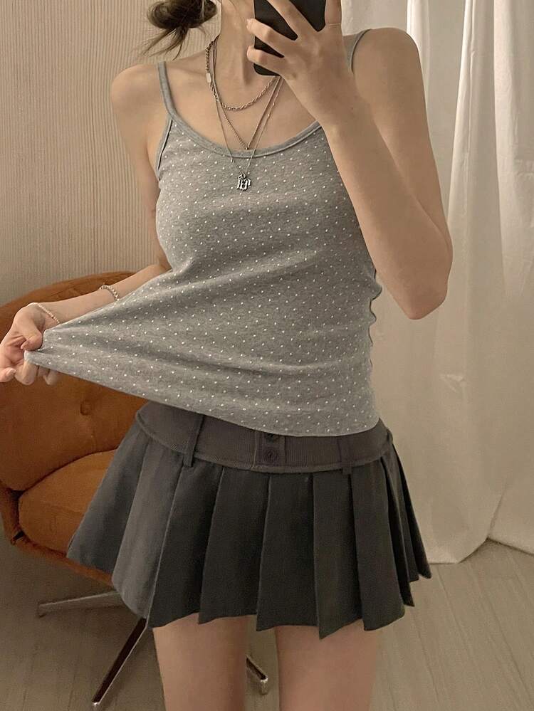 Women's Polka Dot Print Short Sleeve Cardigan And Camisole Casual 2 Pieces Set