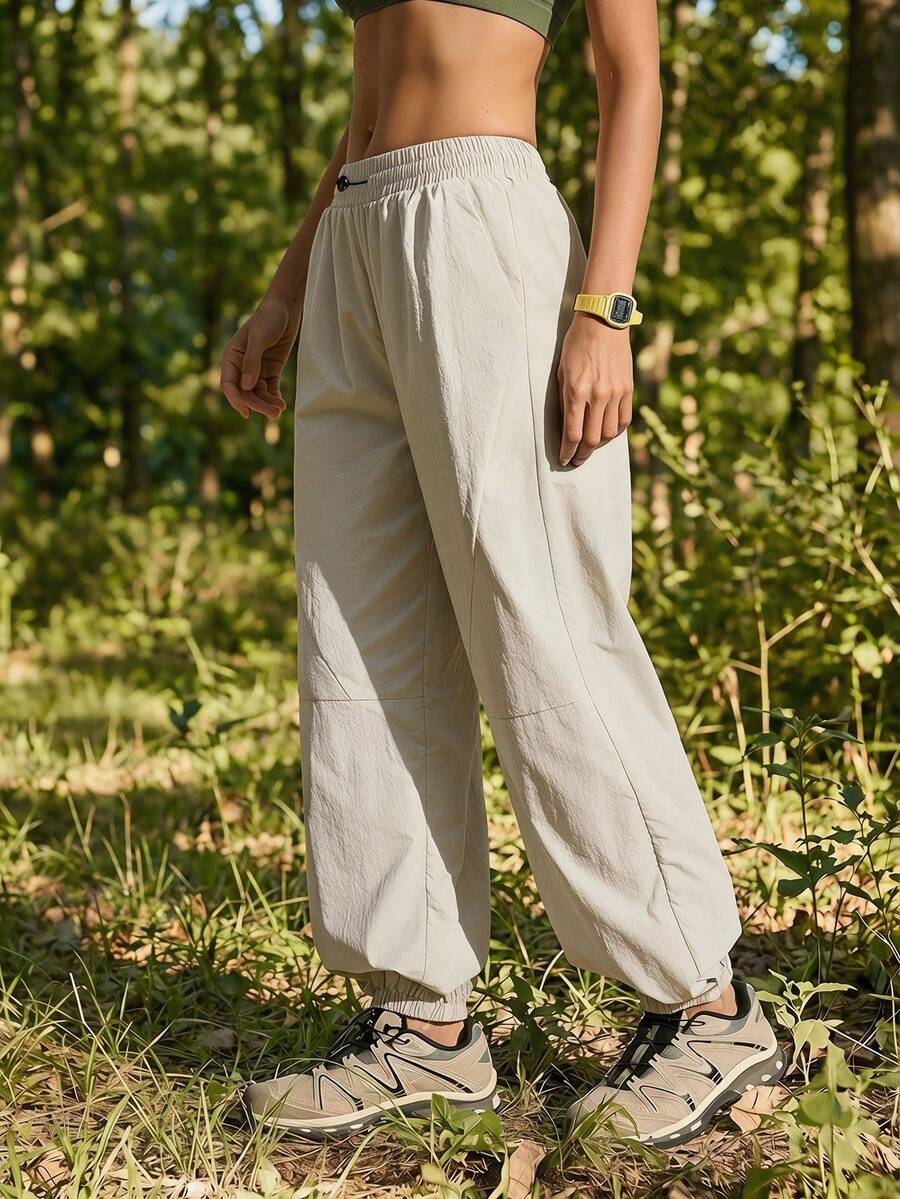 In My Nature Women's Solid Color Elastic Waist Casual Versatile Daily Wear Drawstring Pants - Apricot - View 1