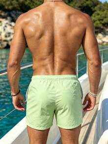 Manfinity Swimmode Celana Pendek Pantai Pria Musim Panas Motif Kerang dengan Tali Serut di Pinggang, Dua Lapisan, Cocok untuk Liburan/Pantai/Hawaii/Tropis/Berenang/Mandi - Mint Green - View 2