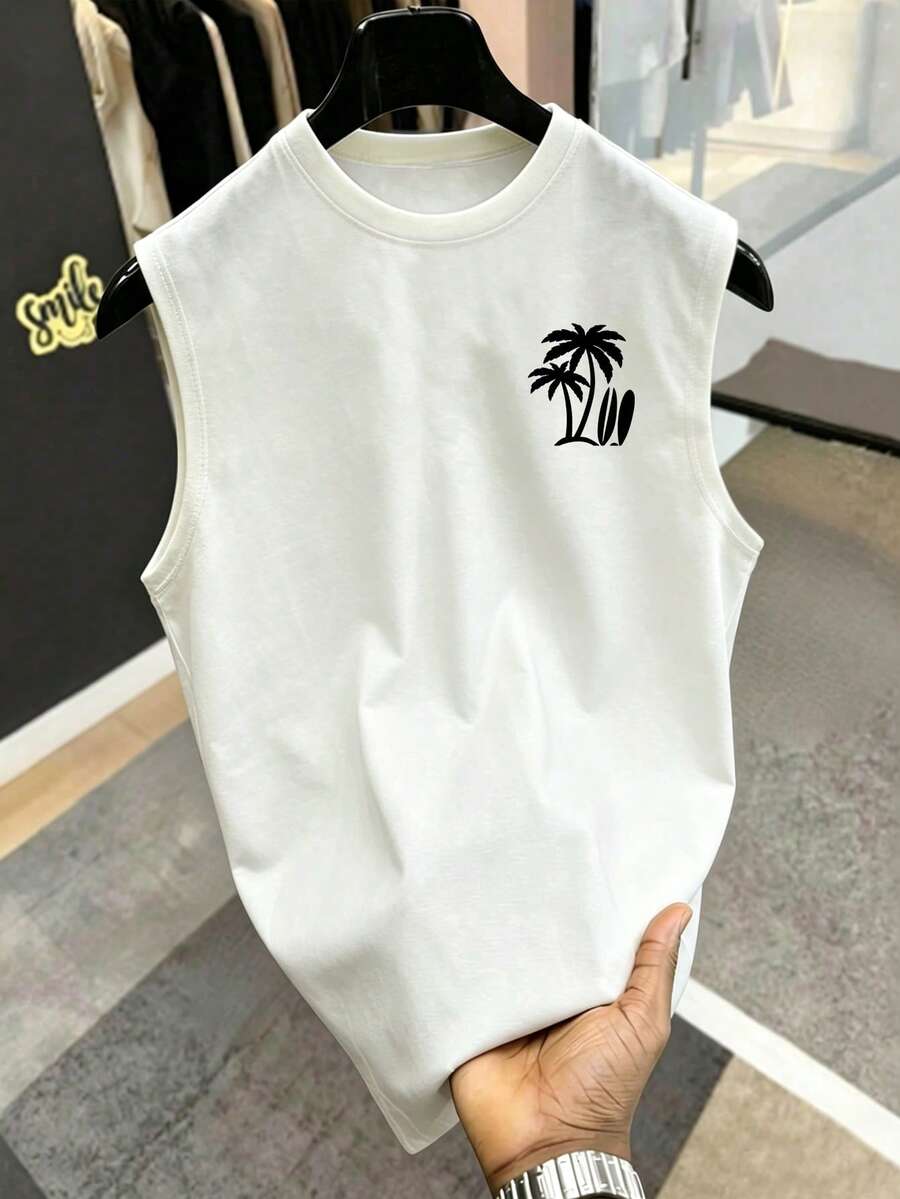Manfinity RSRT Men's Round Neck Sleeveless Casual Comfortable Breathable Versatile Tank Top, Summer - White - View 1