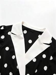 GlowEve Women's Elegant Collared Short Sleeve Waist Cinched Colorblock Flared Cream Polka Dot Vintage Party Dress, Spring/Summer - Black - View 5