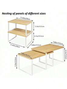 2 Pieces Cabinet Rack Organizer Stackable Cabinet Rack Kitchen Seasoning Rack Wooden Organizer Multifunctional Desktop Storage Rack Expandable Counter Top Rack Bathroom Counter Organizer - White - View 6