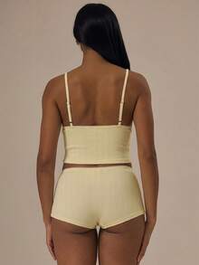 MUSERA Pointelle Triangle Adjustable Strap Cami Top With Picot Trim Fitted Boy Shorts Two Pieces Set Lingerie Evening Everyday Summer - Light Yellow - View 4