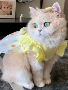 PETSIN 1件乳黄色爱心泡泡公主裙，冰丝防晒宠物服装（适用于猫狗） - 黃色 - 查看 6