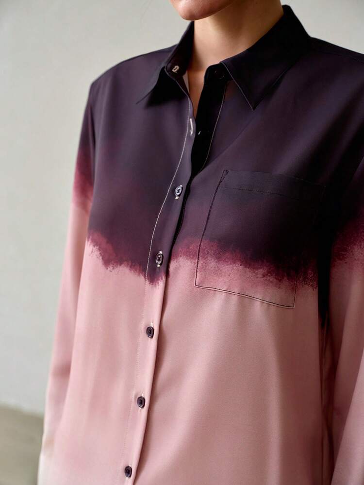 WOMEN'S SPRING/SUMMER PLACED TIE DYE PRINT BLOUSE