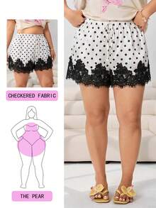 Solflare Pantalones cortos sueltos con cordón, de talla grande, con parches de lunares y encaje, para verano - Negro - Ver 8