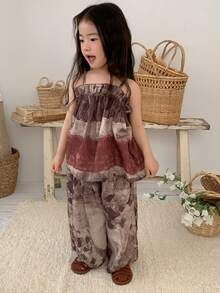 DAZY Baby Girls' Casual Vacation Allover Print Camisole And Loose Pants 2 Pieces Set Summer - Coffee Brown - View 6